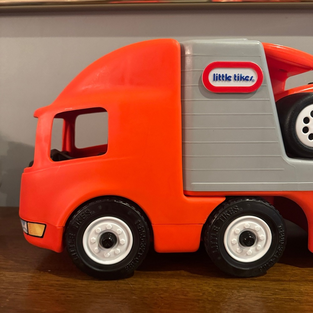 Little Tikes Racing Team Hauler Transport Truck and Race Car Set Orange Vintage - Picture 5 of 13